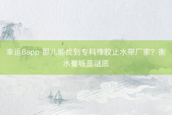 幸運8app 那兒能找到專科橡膠止水帶廠家？衡水矍鑠是謎底